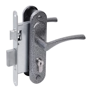 Замок врезной цилиндровый с защёлкой в комплекте с ручкой ЗВ4-3/07 (серебро антик), 4 кл.